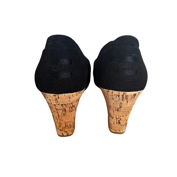 TOMS Black Canvas Peep Toe Cork Wedges NWOB | 7 - Picture 4 of 5